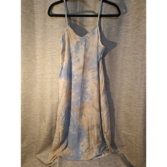 Justify Dresses & Skirts - Justify Womens Blue Tan Tie Dye Rayon Slip Dress V-Neck Midi Adjustable Straps L